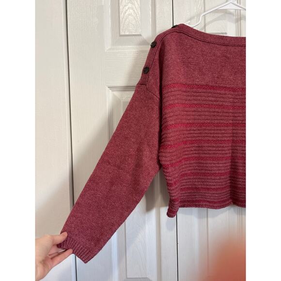 Prana Red Striped Boatneck Oversized Wool Blend Phono Sweater Size XS - Picture 3 of 6